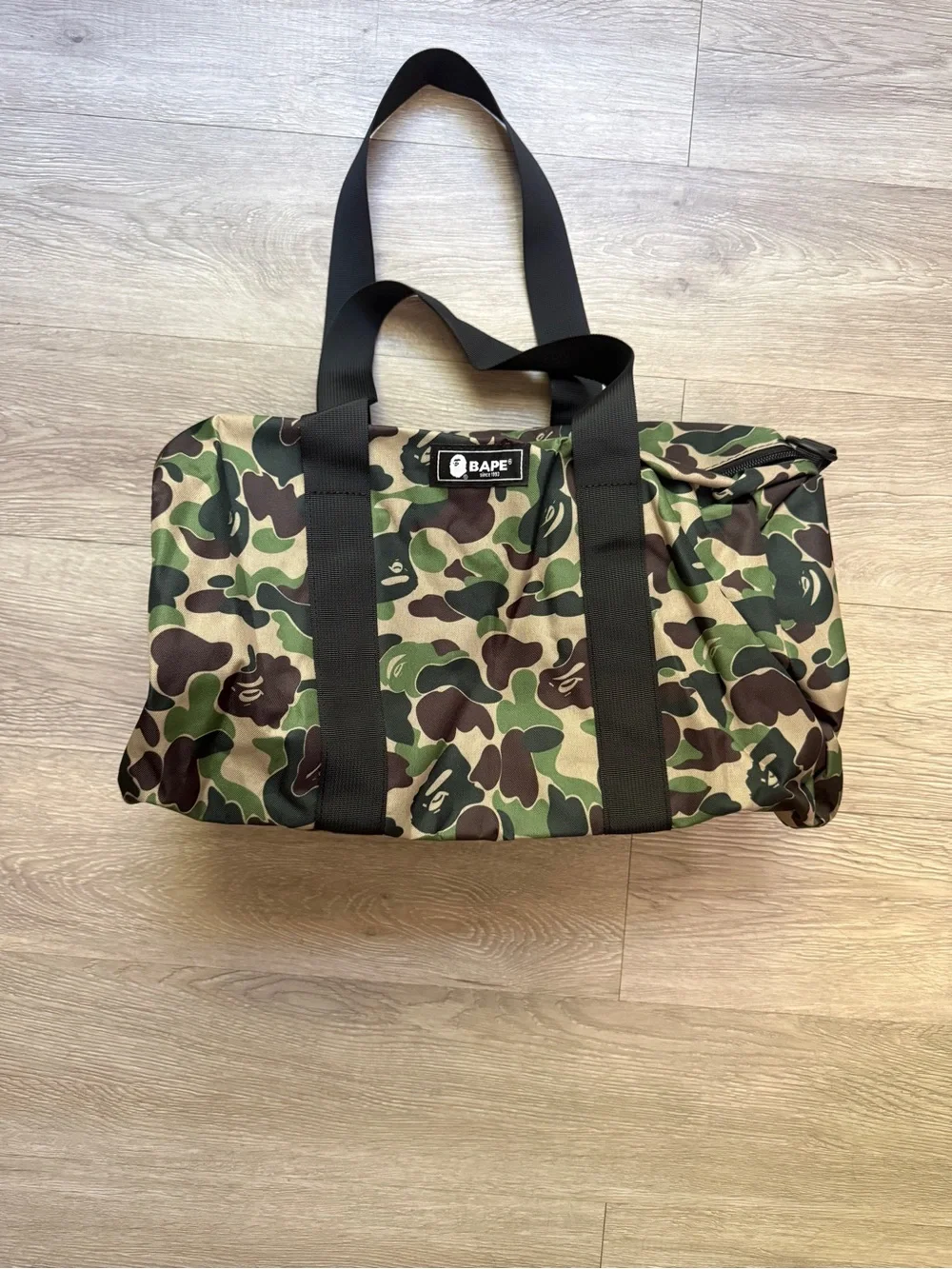 Bape Camo Duffel Bag in Green and Brown with Black Straps